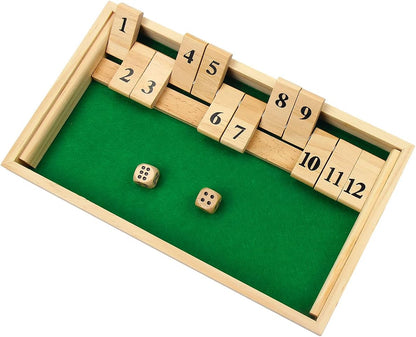 Kitchnexus Deluxe 2-Player Shut The Box Dice Game Wooden Table Game Classic Dice Game Board Toy (Green)