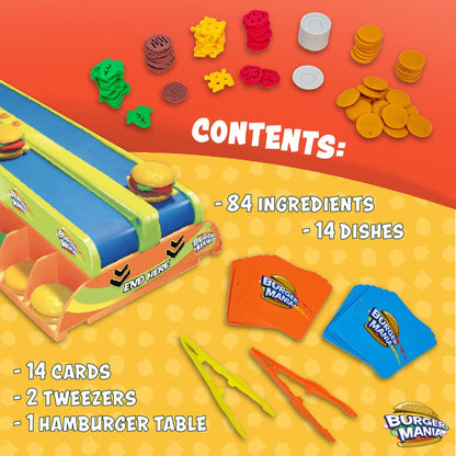 Fotorama Burger Mania Sizzling Build-A-Burger Game, Fast-Paced Conveyor Belt Fast Food Thrill Competition, Develops Fine Motor Skills and Dexterity, for Children Ages 6 and Up