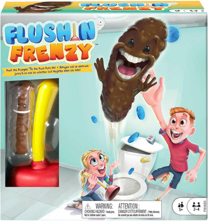 Mattel Games Flushin´Frenzy, Kids game, 2 to 4 players, age 5 and older, be the first to grab the "poop", FWW30